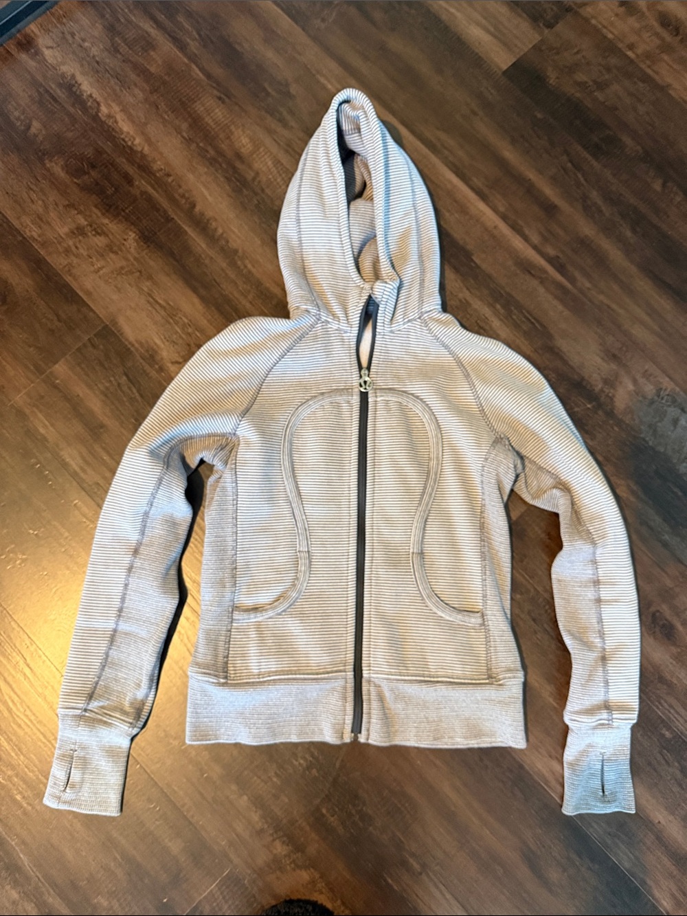 lululemon athletica Light Gray Striped Full-Zip Hooded Sweatshirt
